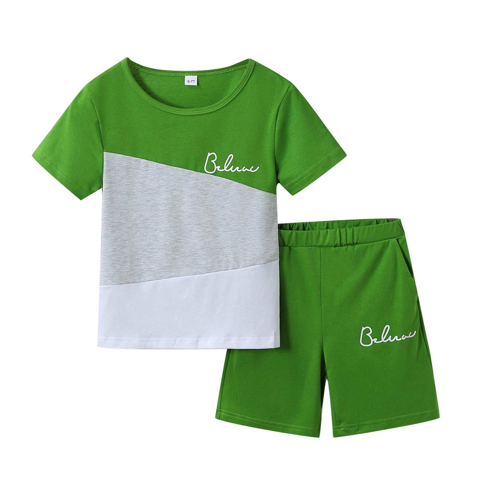 Azmxynol Tween Boys Clothes Daily Casual Short Sleeve Top + Cargo Shorts 2 Pieces Outfit Set, Size 6-14 Years