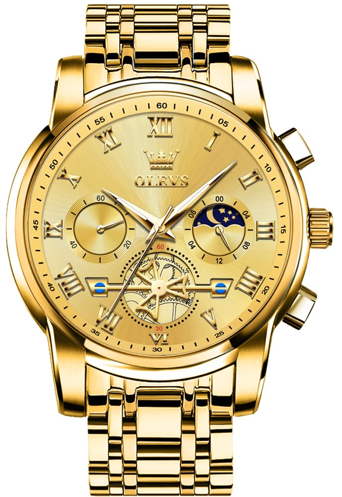 OLEVS Watches Men Waterproof Luxury Big Face Mens Watch Stainless Steel Quartz Analog Dress Watches for Men Luminous Multifunction Man Watch Relojes De Hombre