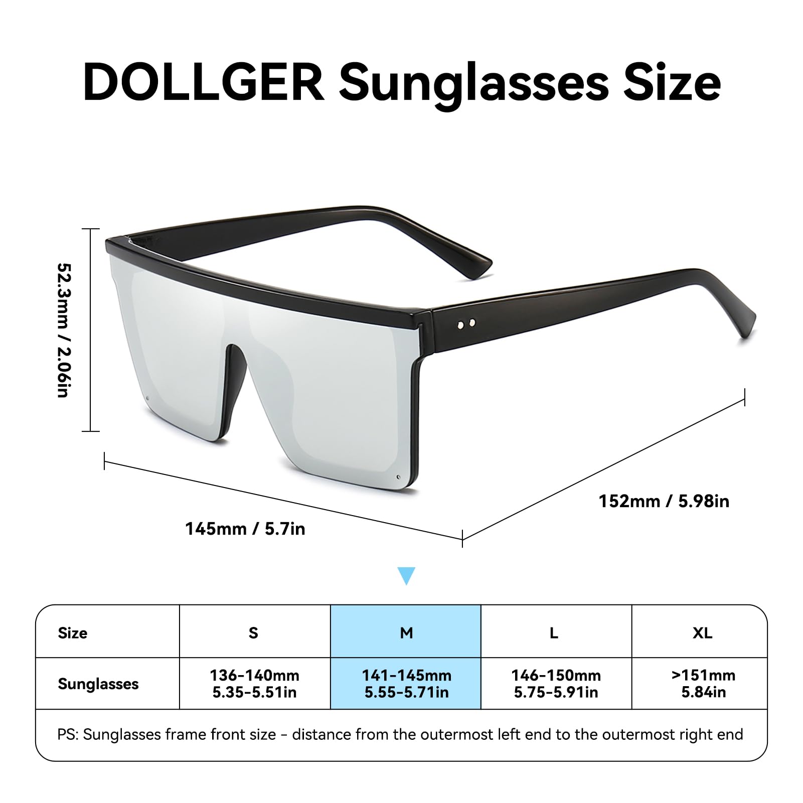 Dollger Square Oversized Sunglasses for Women Men Fashion Flat Top Big Black Frame Shades