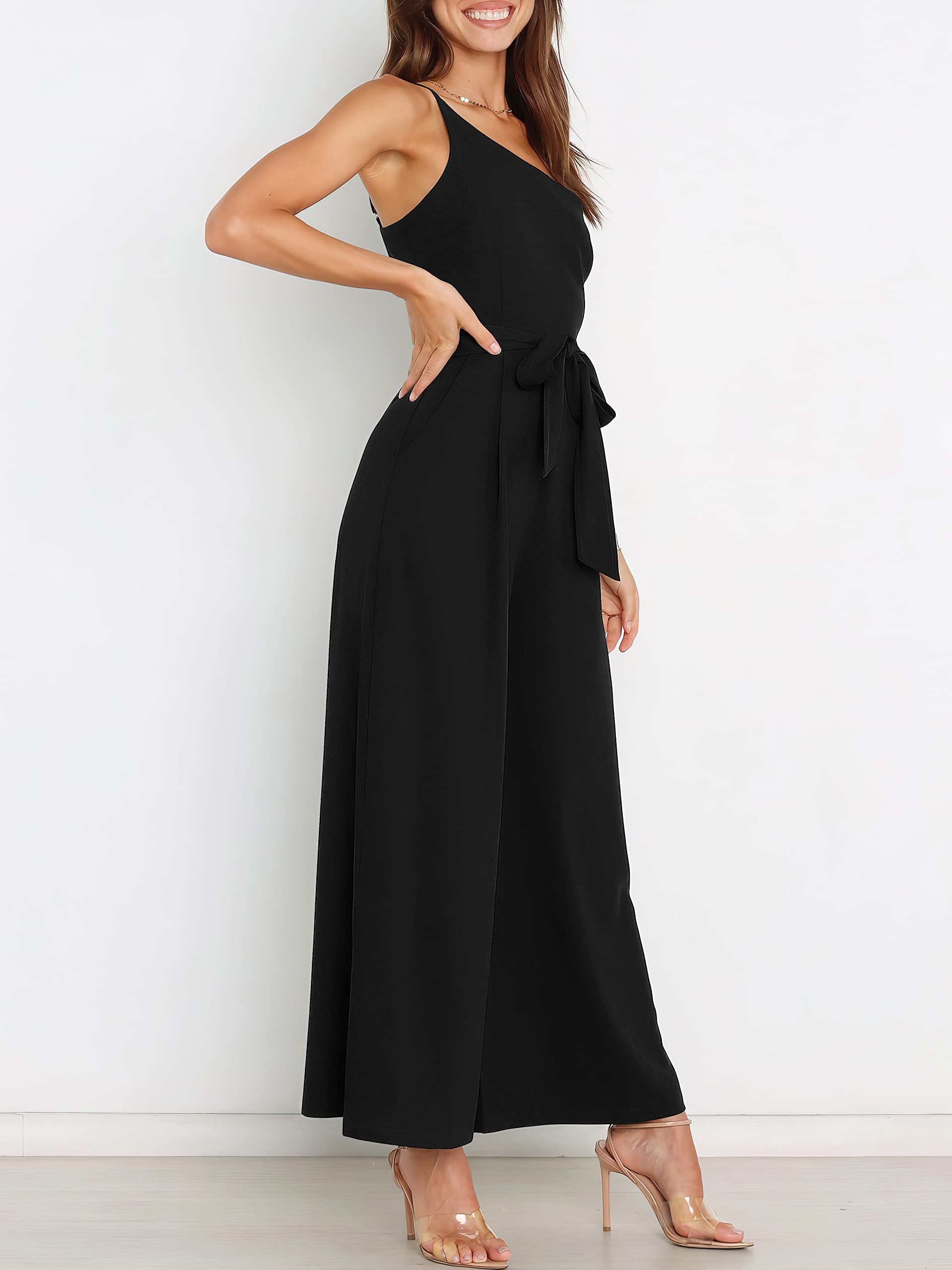 ANRABESS Women Summer Dressy Jumpsuits One Shoulder Sleeveless Casual Wide Leg Pants Romper Jumper 2026 Trendy Fall Outfits