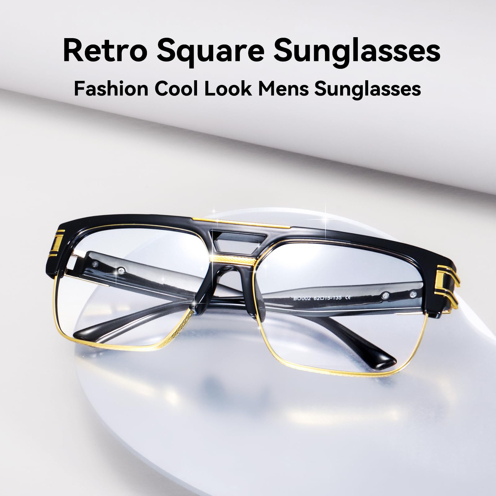 Dollger Square Sunglasses for Men Classic Oversized Sun Glasses Retro Semi Rimless Gold Alloy Frame UV400