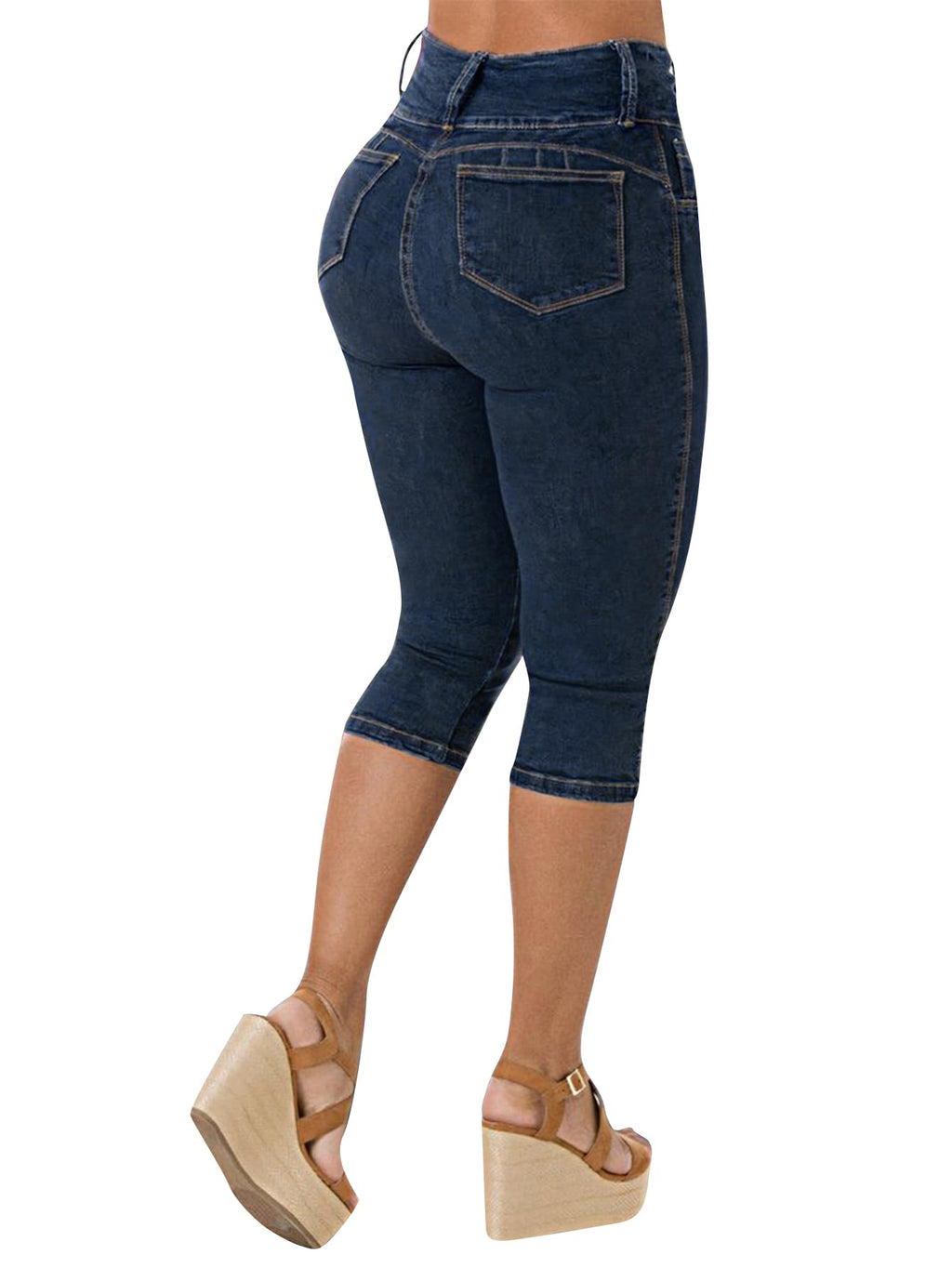 Flamingals High Waist Capris Jeans for Women Casual Summer Butt Lifting Skinny Denim Capri