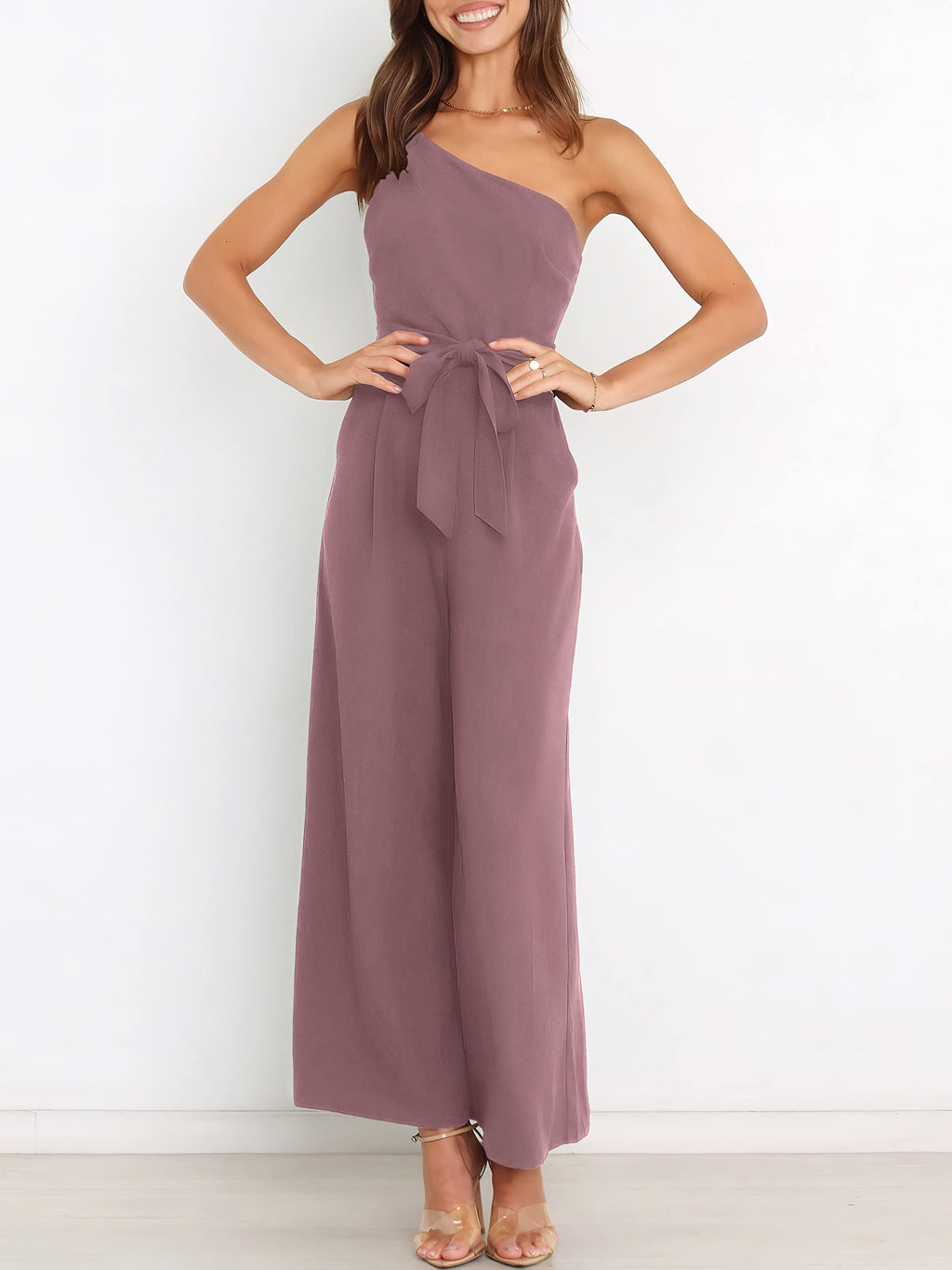 ANRABESS Women Summer Dressy Jumpsuits One Shoulder Sleeveless Casual Wide Leg Pants Romper Jumper 2026 Trendy Fall Outfits