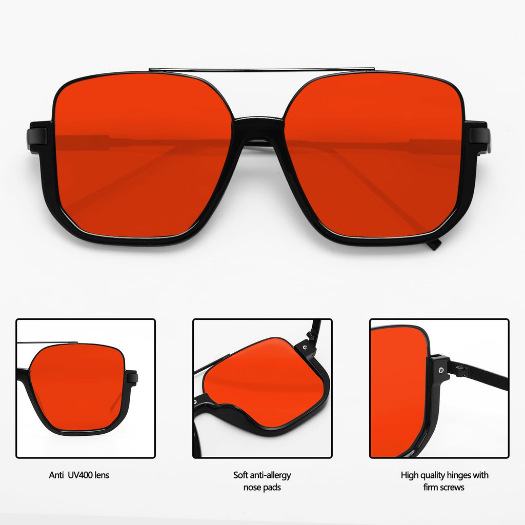 GUVIVI Retro Oversized Aviator Sunglasses for Women Men Square Double Bridge Pilot Sun Glasses 70s Trendy Shades