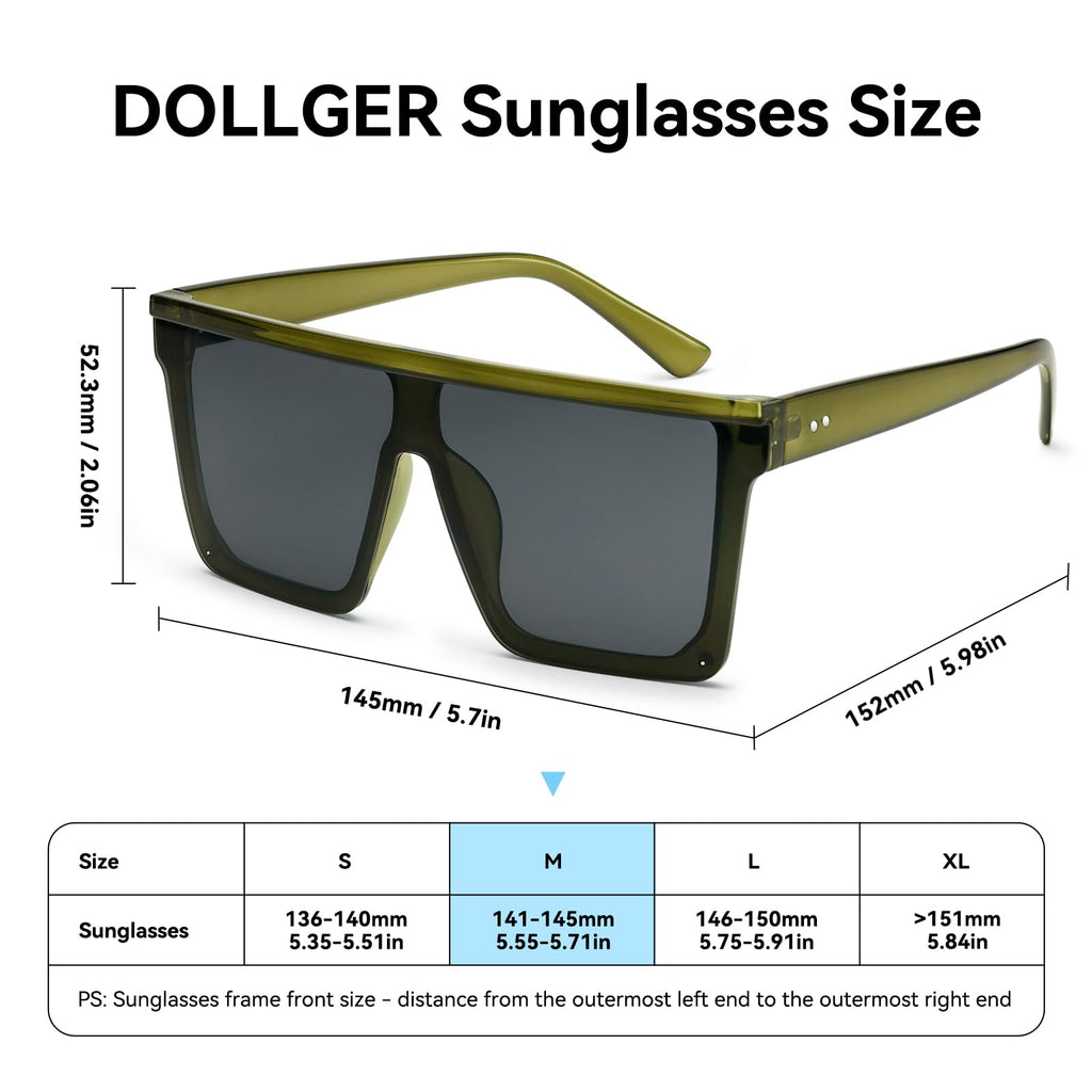 Dollger Square Oversized Sunglasses for Women Men Fashion Flat Top Big Black Frame Shades