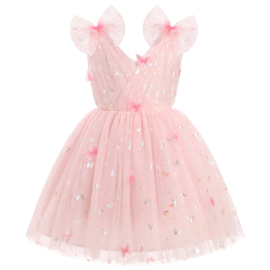 IMEKIS Toddler Kids Girls Butterfly Dress Sparkle Sequins Tulle Wedding Formal Birthday Dresses 2-10T