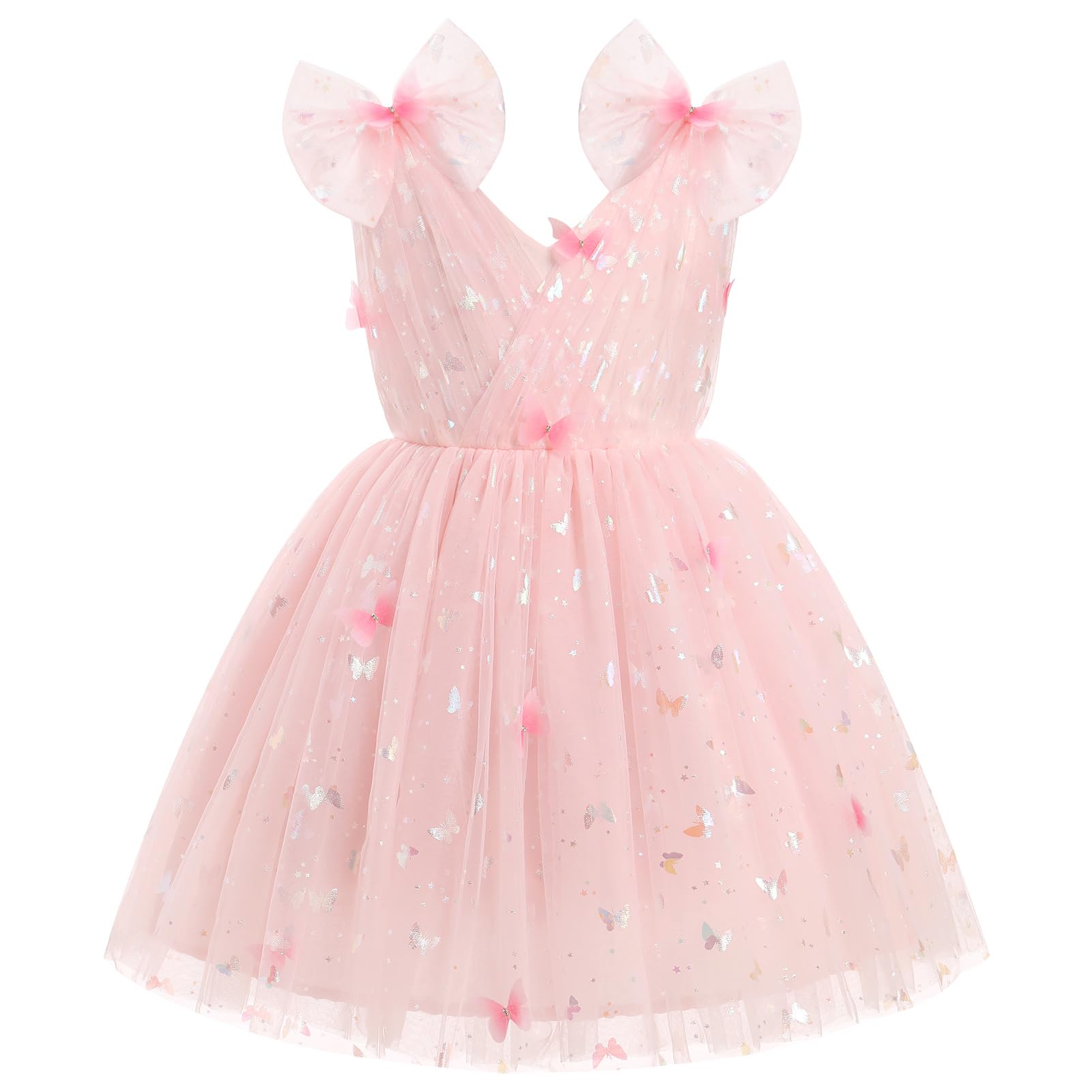 IMEKIS Toddler Kids Girls Butterfly Dress Sparkle Sequins Tulle Wedding Formal Birthday Dresses 2-10T