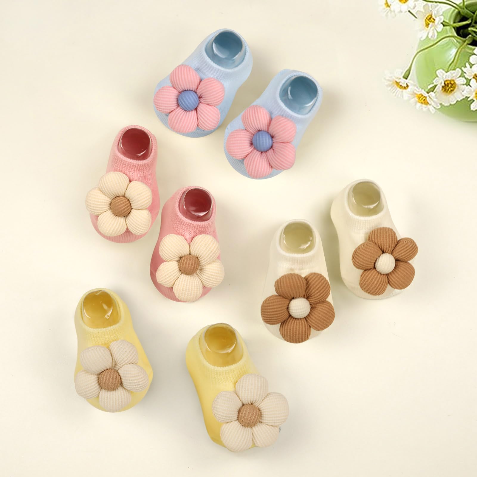 KEAINVRN 4Packs Baby Girls Socks,Flower Non-Slip Grips for Babies Toddler Princess Low Cut Ankle Socks for Girls