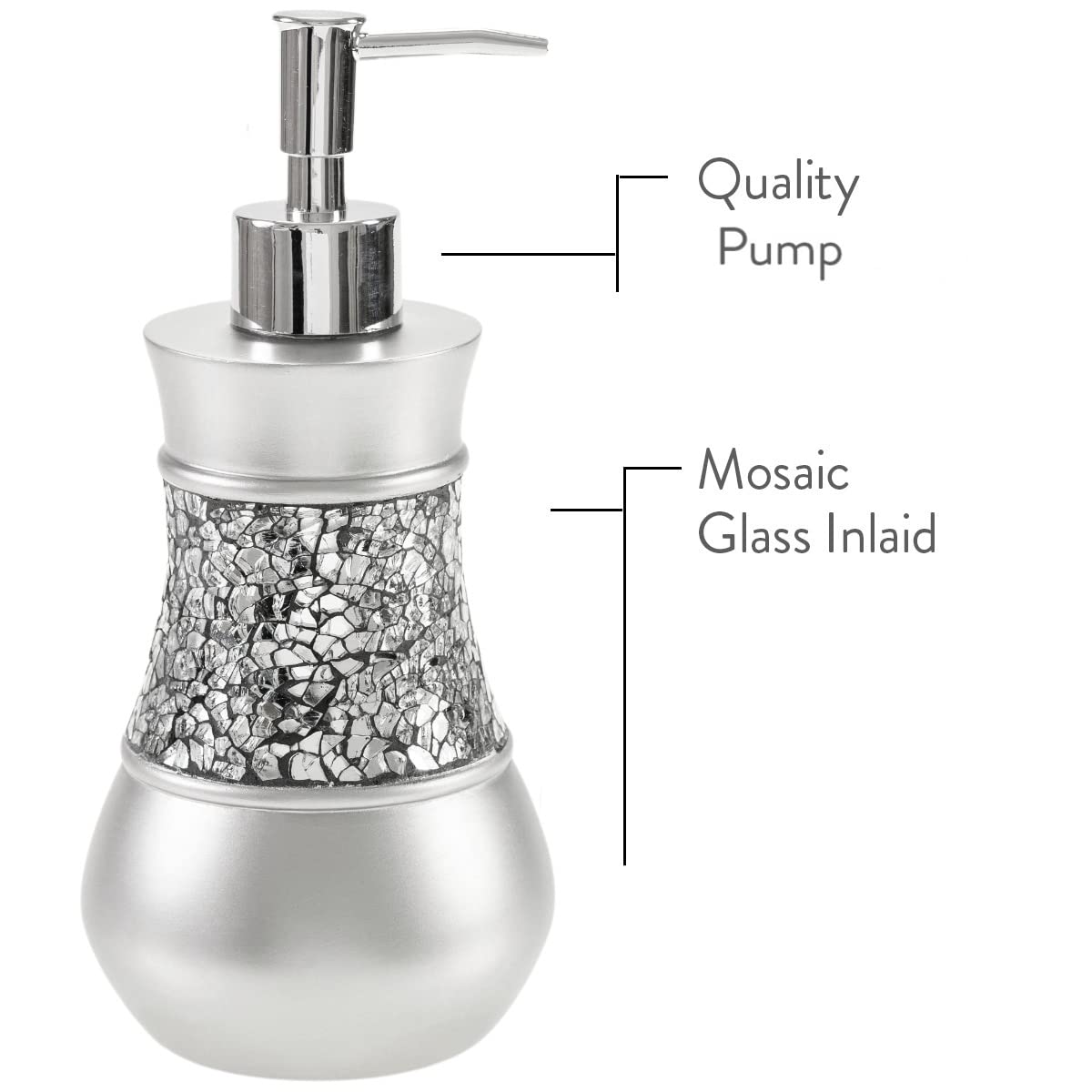 Creative Scents Crackled Glass Silver Bathroom Accessory Set – 4-Piece Vanity Set Includes: Lotion Soap Dispenser, Toothbrush Holder, Tumbler, and Soap Dish