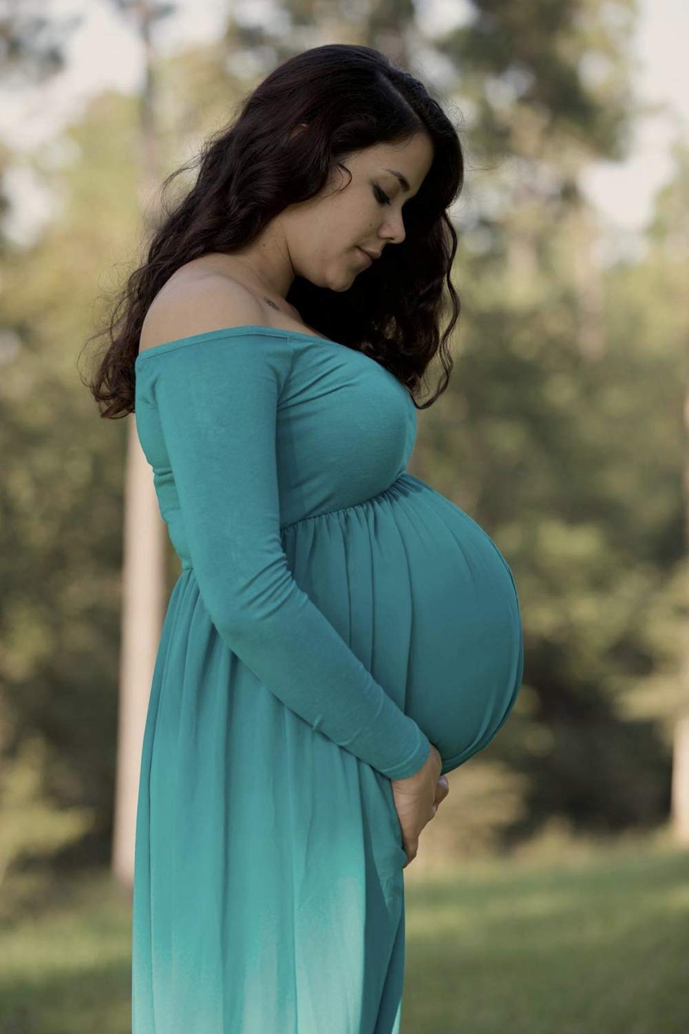 ZIUMUDY Maternity Maxi Chiffon Photography Dress Split Front Gown for Photoshoot