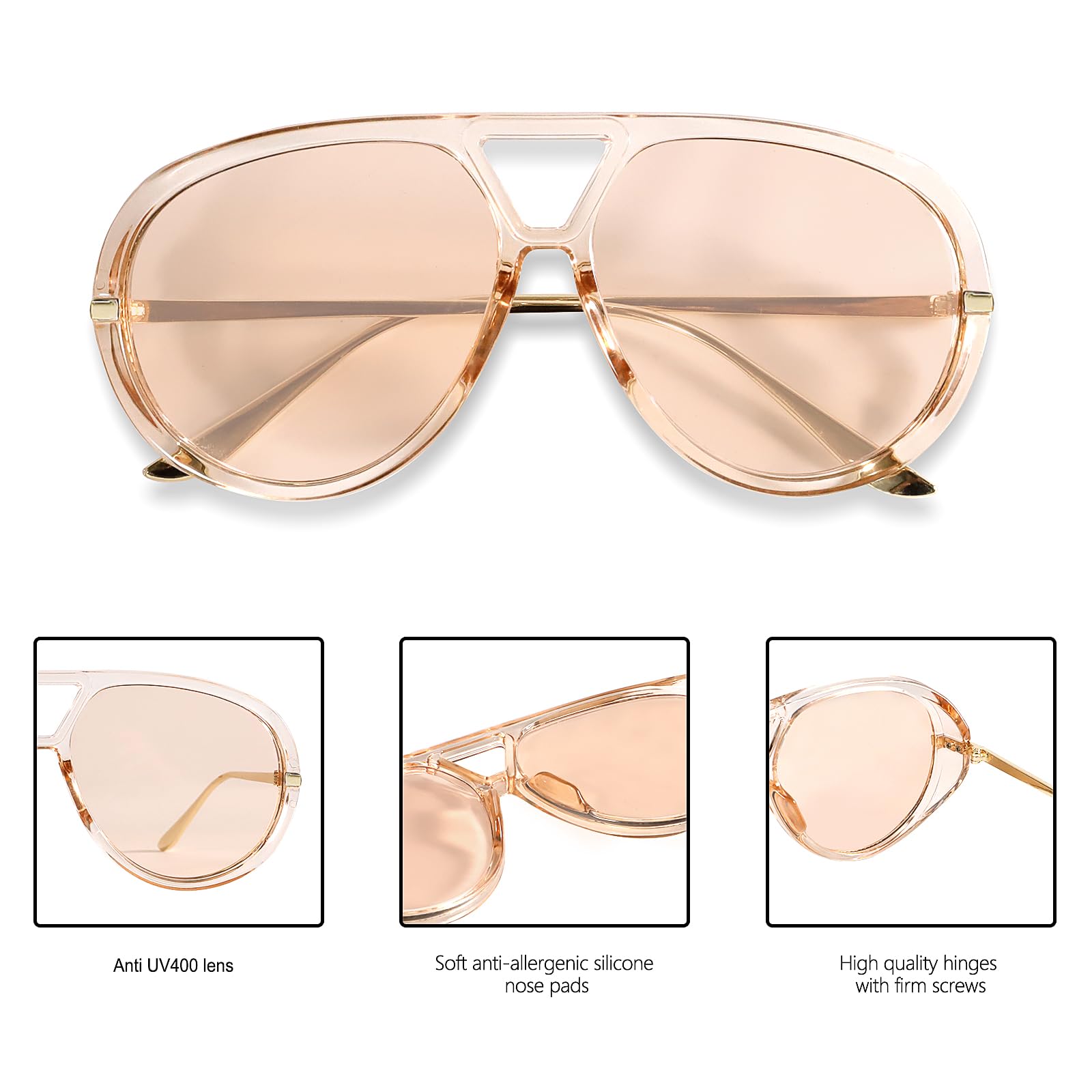 GUVIVI Retro Gold Aviator Sunglasses for Women Men, 2026 Metal Oversized 70s Aviators Black Vacation Beach Sun Glasses