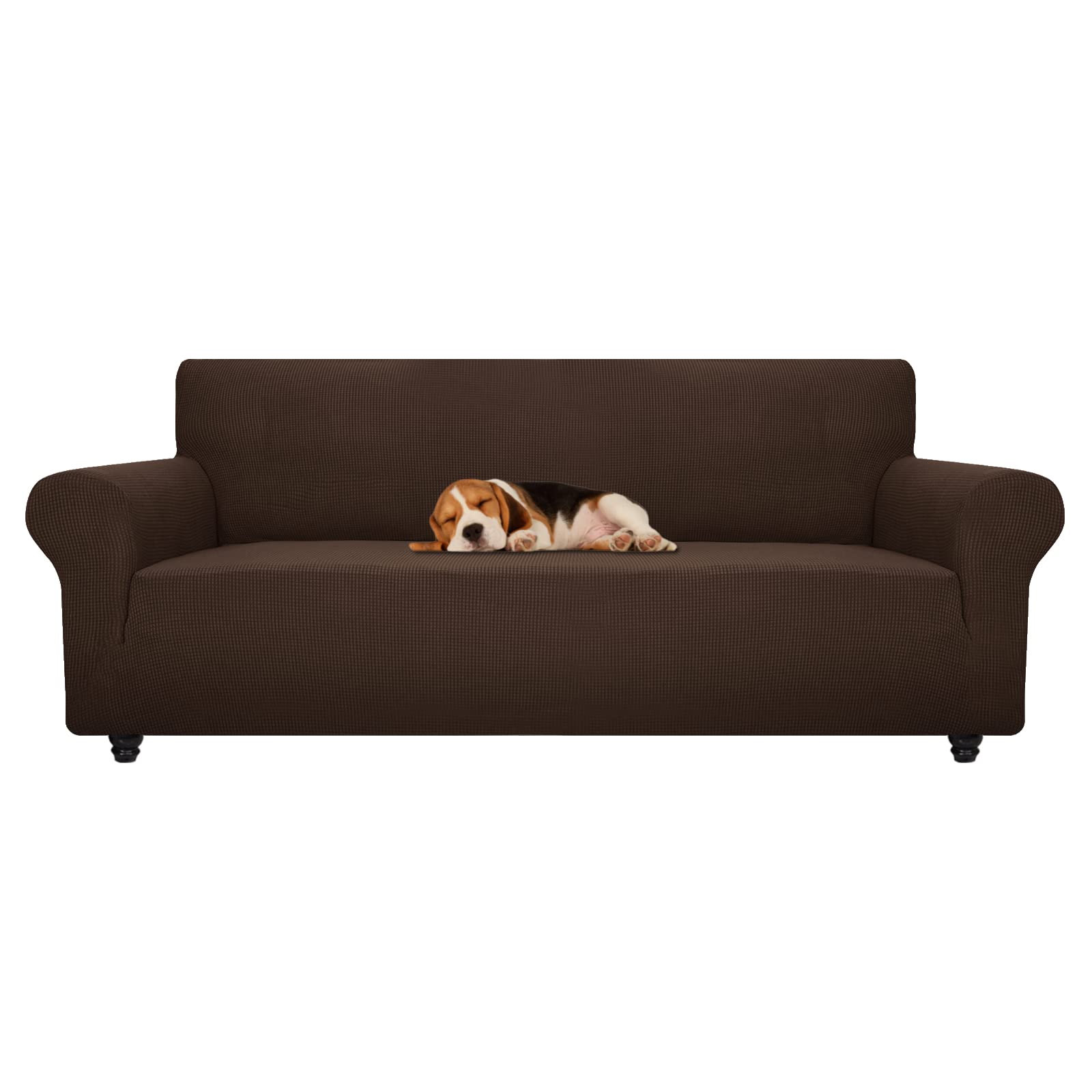 ZNSAYOTX Super Stretch Chair Slipcover (30"-47"), New Striped Sofa Chair Covers for Living Room, Dogs Pet Friendly Anti-Slip Chair Protector Spandex Armchair Slipcovers (Beige, Chair)