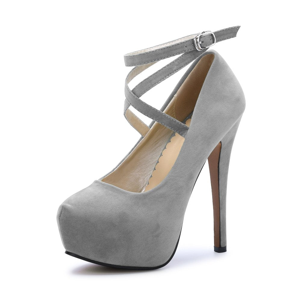 OCHENTA Women's Ankle Strap Platform Pumps, High Heel Dress Shoes, Cross Strap Stiletto Heels for Party, Prom, Wedding, Evening 5.5Inch