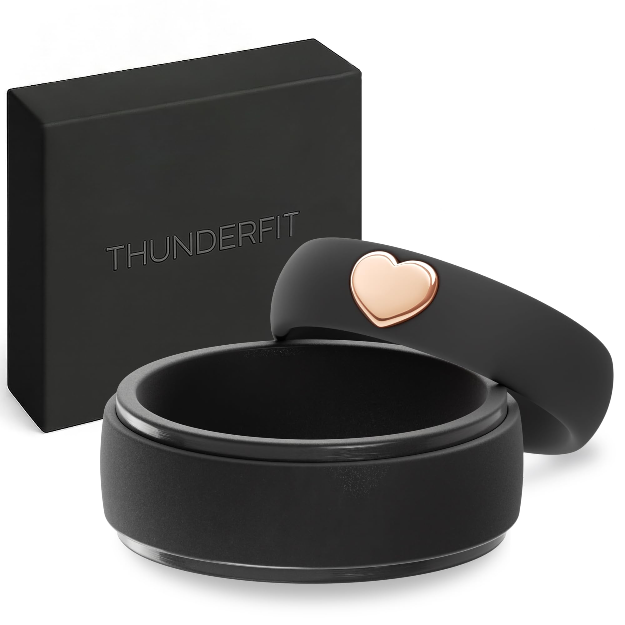 ThunderFit Silicone Rings for Him and Her, Wedding Bands for Couples, 2-Pack Couple's Rubber Engagement Bands, Gift Box Included