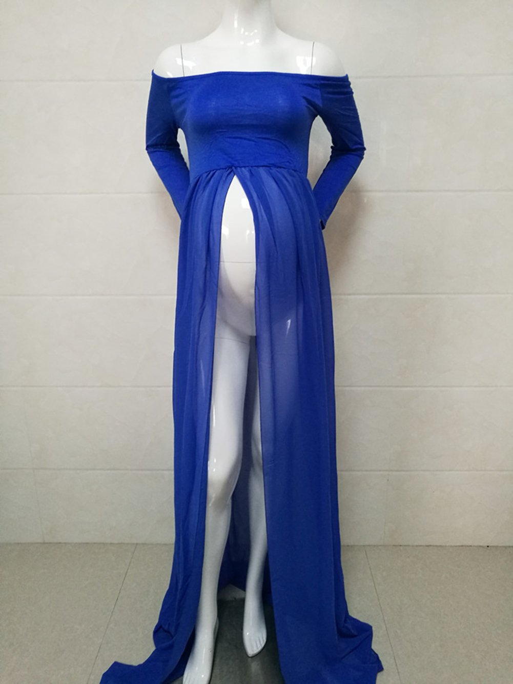 ZIUMUDY Maternity Maxi Chiffon Photography Dress Split Front Gown for Photoshoot
