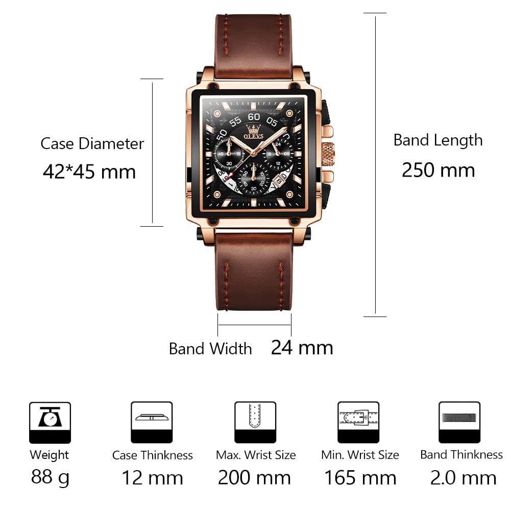 OLEVS Men's Casual Leather Watch, Big Face Chronograph Watch for Men, Fashion Easy to Read Dress Watch, Men's Waterproof Luminous Date Analog Watch, Gold/Black/White/Blue Dial
