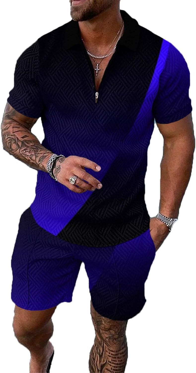Mens Short Sets 2 Piece Outfits Polo Shirt Fashion Summer Tracksuits Casual Set Short Sleeve and Shorts Set for Men