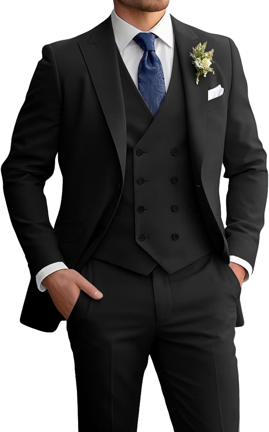 Mens Suit 3 Piece Double Breasted Suit Men Formal Business Tuxedos Blazer Vest Pants Set for Wedding Party Dinner