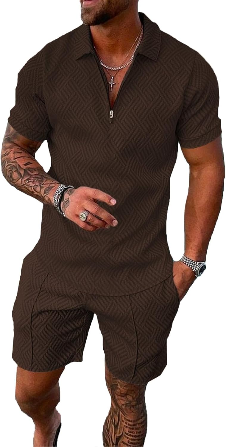 Mens Short Sets 2 Piece Outfits Polo Shirt Fashion Summer Tracksuits Casual Set Short Sleeve and Shorts Set for Men