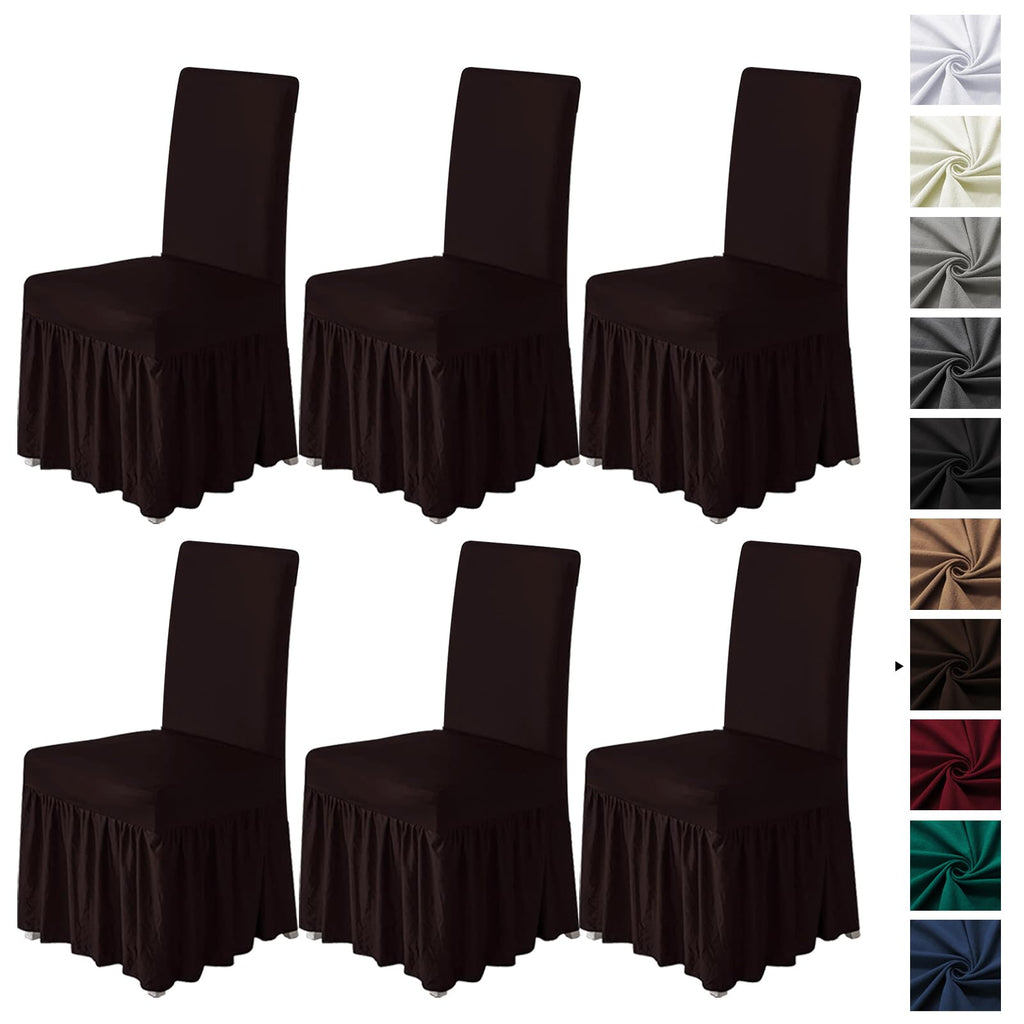 molasofa Chair Covers for Dining Room Set of 6 Stretch Chair Slipcovers with Skirt for Kitchen Seat Protectors Wedding Banquet Decor Kids Pets Spandex Fabric Washable (6pcs, Brown)