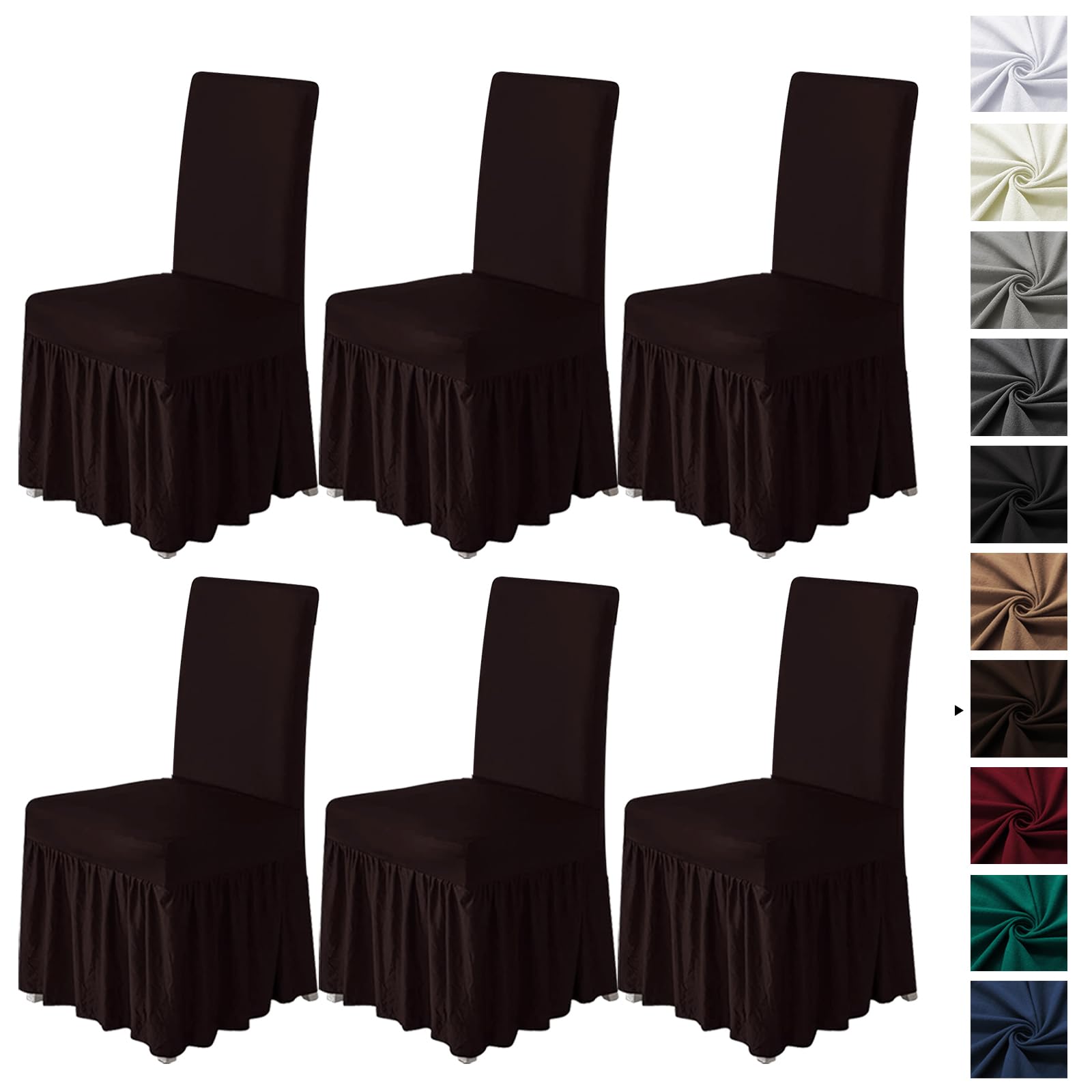 molasofa Chair Covers for Dining Room Set of 6 Stretch Chair Slipcovers with Skirt for Kitchen Seat Protectors Wedding Banquet Decor Kids Pets Spandex Fabric Washable (6pcs, Brown)