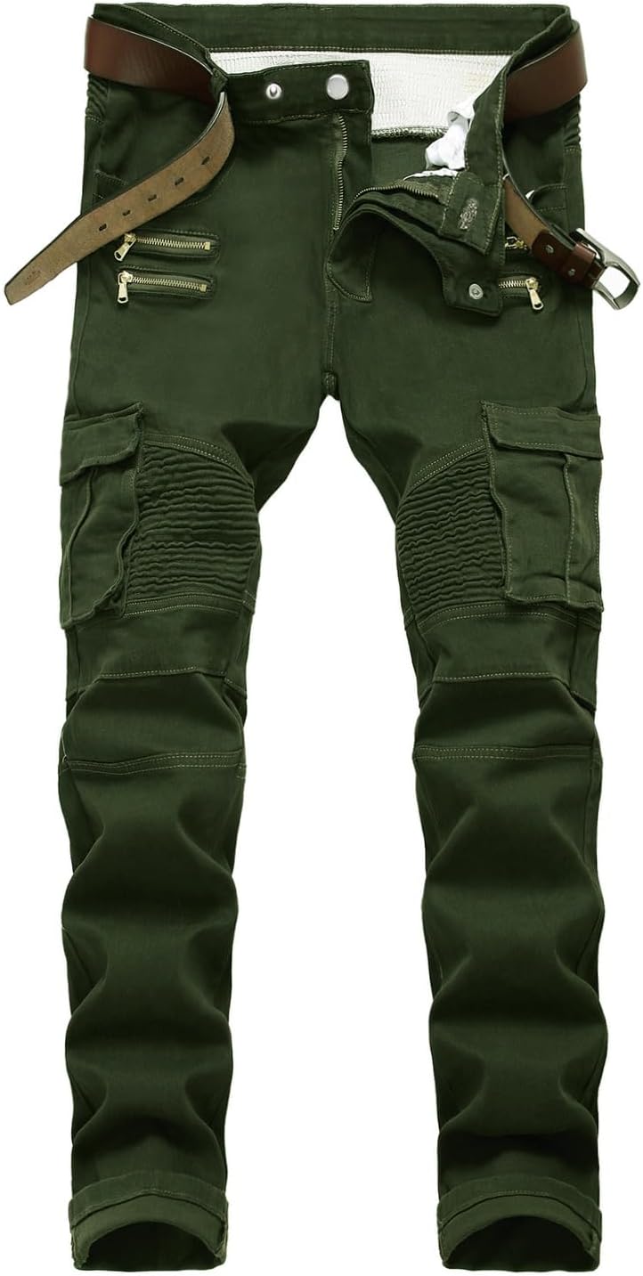 Baylvn Men's Designer Straight Slim Fit Patchwork Jeans Comfort Skinny Biker Denim Pants