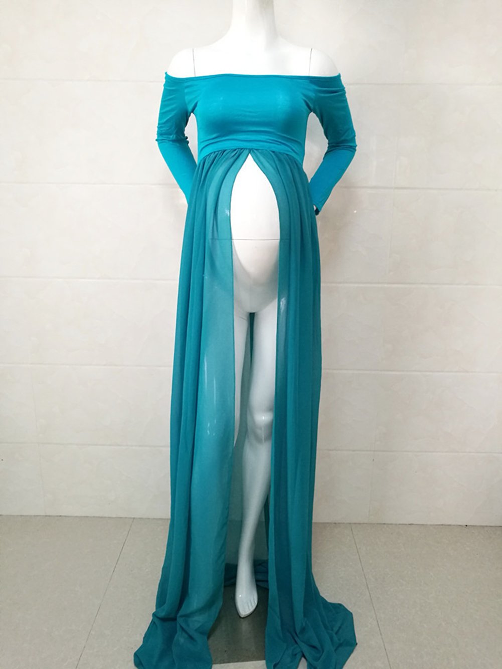 ZIUMUDY Maternity Maxi Chiffon Photography Dress Split Front Gown for Photoshoot
