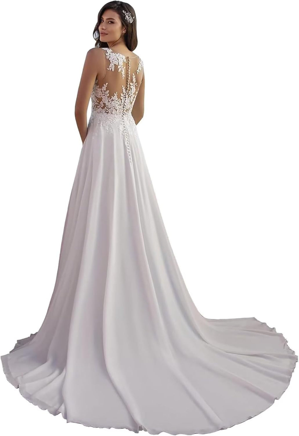 Lace Wedding Dresses for Bride Mermaid V Neck Boho Beach Bridal Gowns with Train BOF30