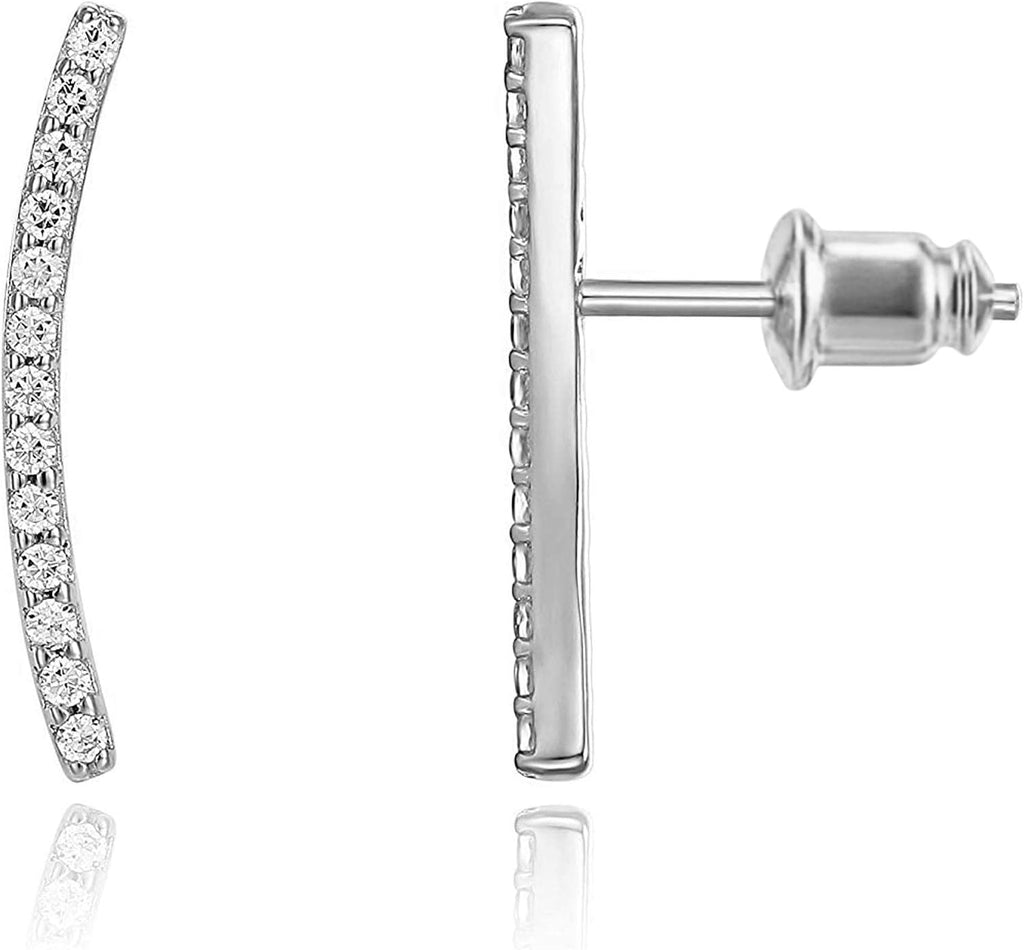 PAVOI 14K Gold Plated Cubic Zirconia Ear Crawler Stud Earrings for Women - Faux Diamond Arrow Climber Fashion Earrings - Trendy Earscape Statement Jewelry