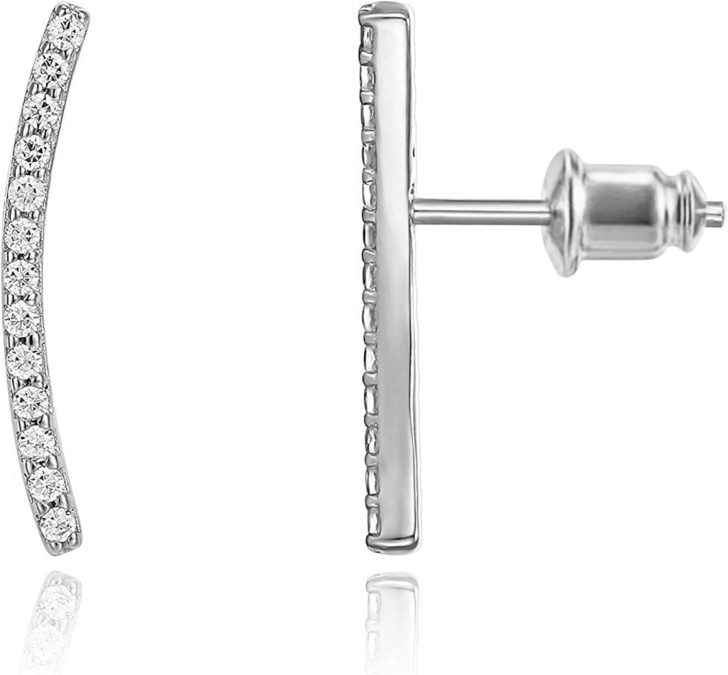 PAVOI 14K Gold Plated Cubic Zirconia Ear Crawler Stud Earrings for Women - Faux Diamond Arrow Climber Fashion Earrings - Trendy Earscape Statement Jewelry