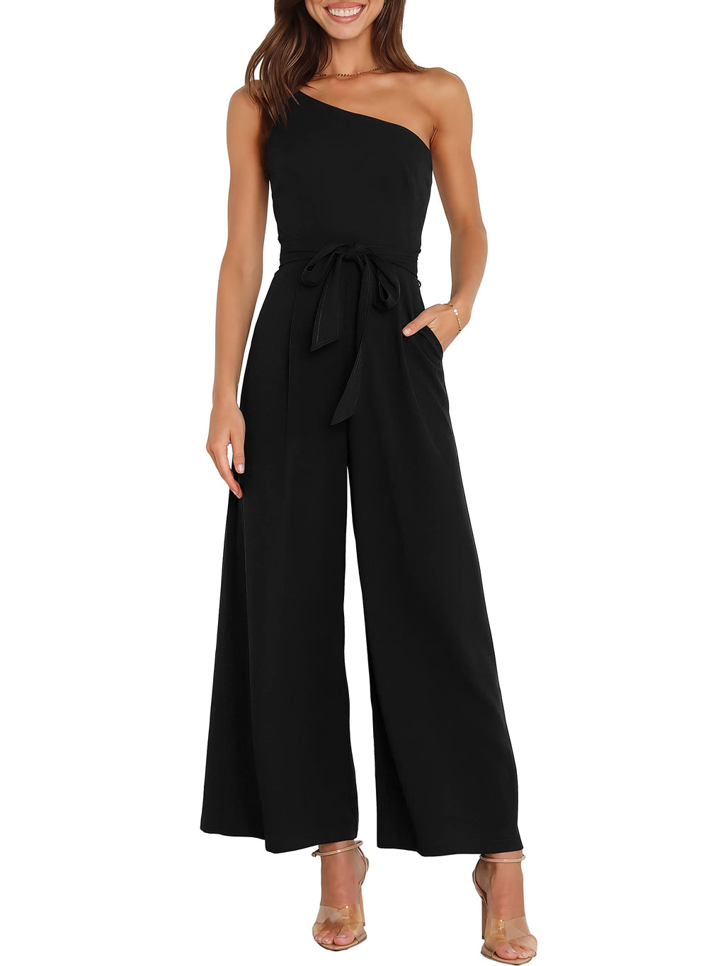 ANRABESS Women Summer Dressy Jumpsuits One Shoulder Sleeveless Casual Wide Leg Pants Romper Jumper 2026 Trendy Fall Outfits