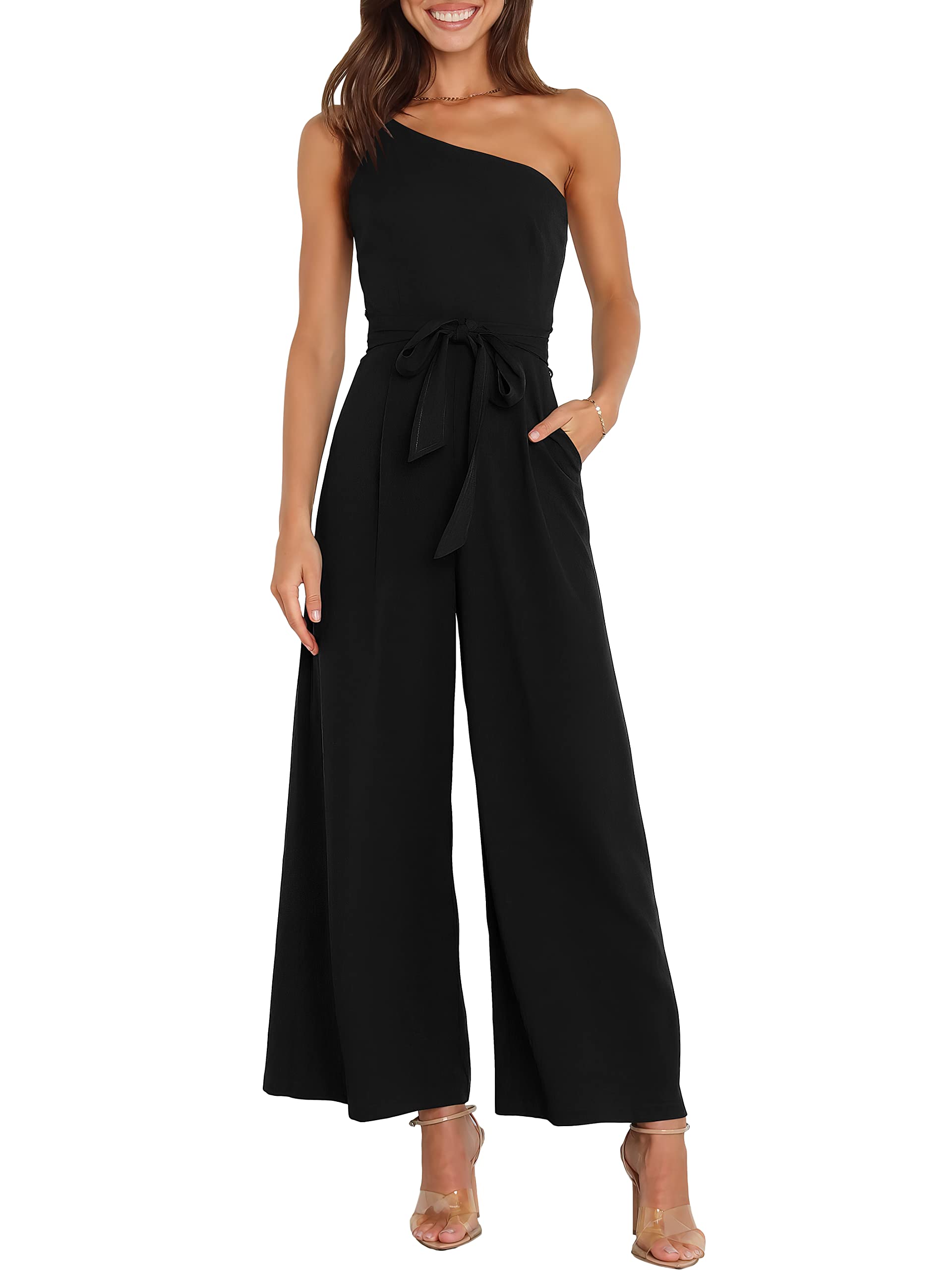 ANRABESS Women Summer Dressy Jumpsuits One Shoulder Sleeveless Casual Wide Leg Pants Romper Jumper 2026 Trendy Fall Outfits