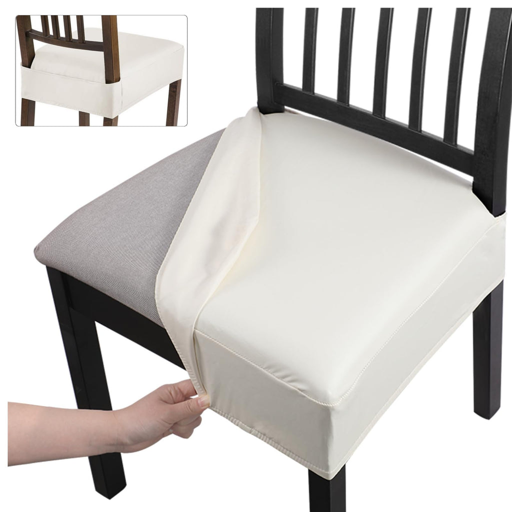 SearchI Stretch Dining Chair Seat Covers Set of 6, Soft Removable Washable Seat Cover for Dining Chairs, Dining Room Chair Cover Protector (Rear-Covered, Brown)