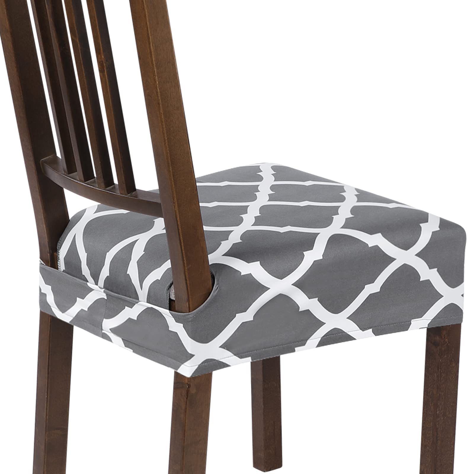SearchI Stretch Dining Chair Seat Covers Set of 6, Soft Removable Washable Seat Cover for Dining Chairs, Dining Room Chair Cover Protector (Rear-Covered, Brown)