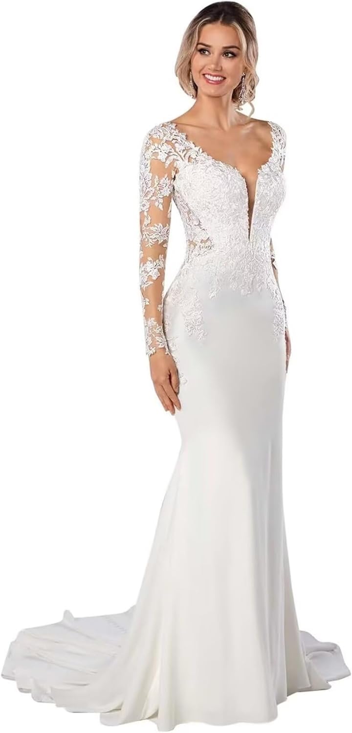 Wedding Dress for Bride Lace Appliques Mermaid Boho Beach Bridal Gowns BOF44
