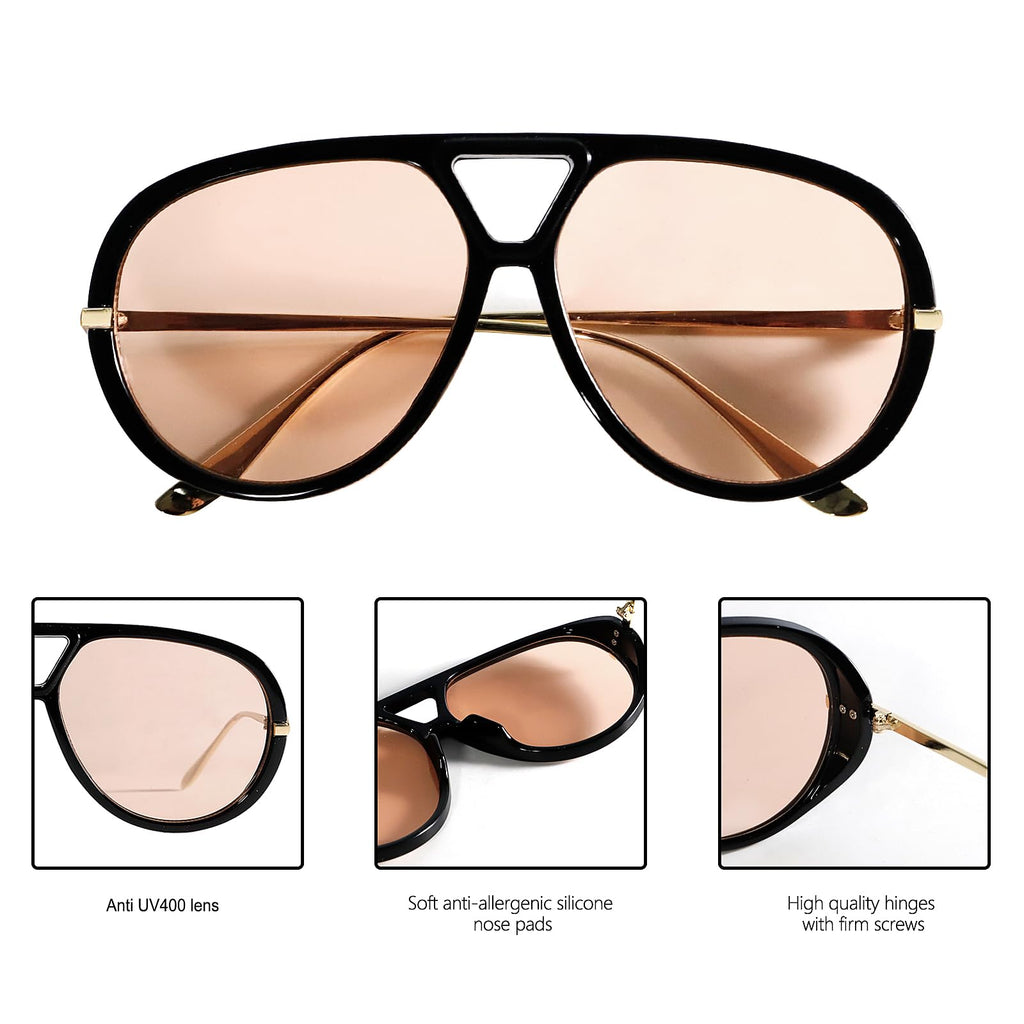 GUVIVI Retro Gold Aviator Sunglasses for Women Men, 2026 Metal Oversized 70s Aviators Black Vacation Beach Sun Glasses