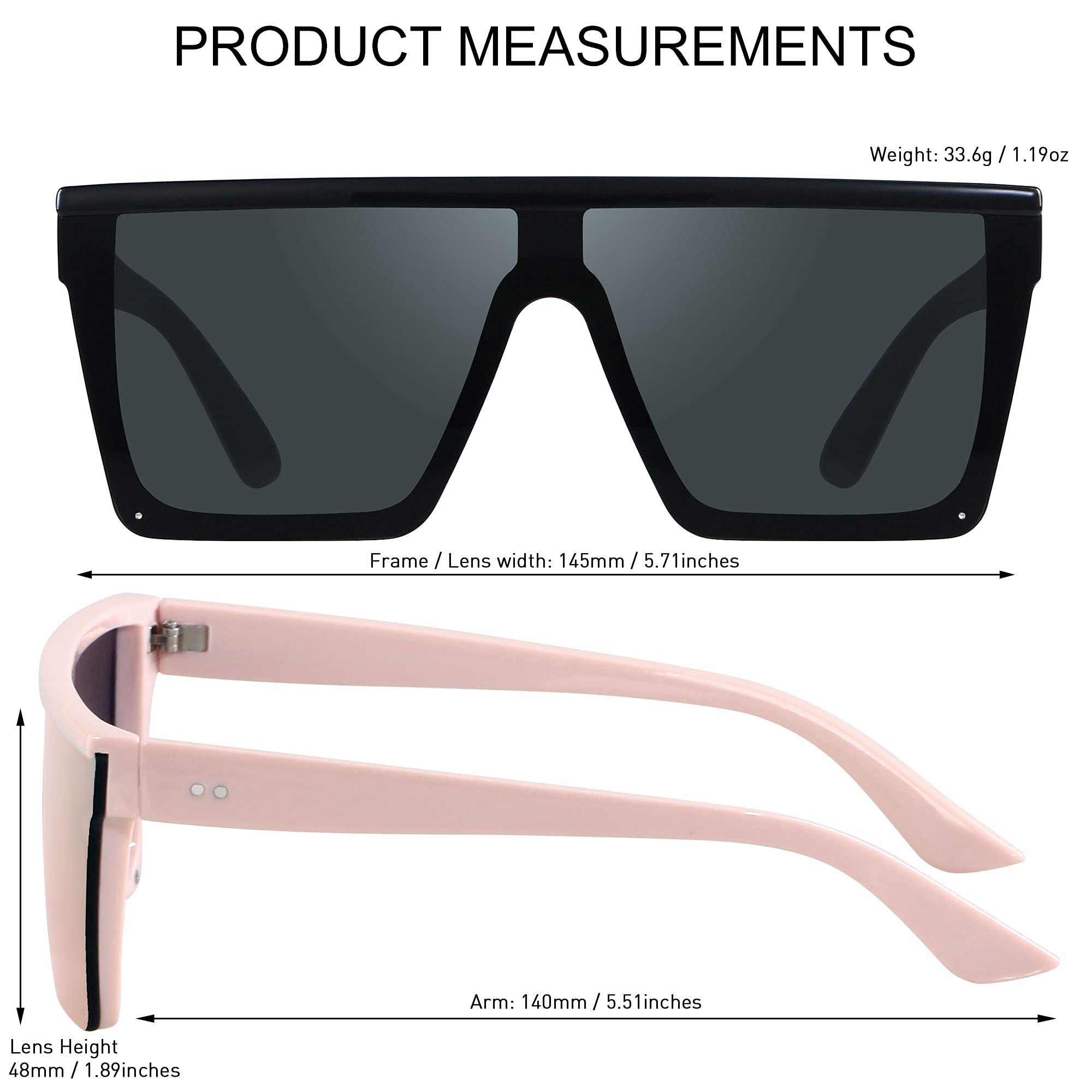 LYZOIT Square Oversized Sunglasses for Women Men Big Flat Top Fashion Shield Large UV Protection Rimless Shades