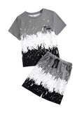 Kids Tween Boy Casual Clothing Set Letter Graphic Colorblock Tee +Shorts Summer Clothing Set 4-14 Years