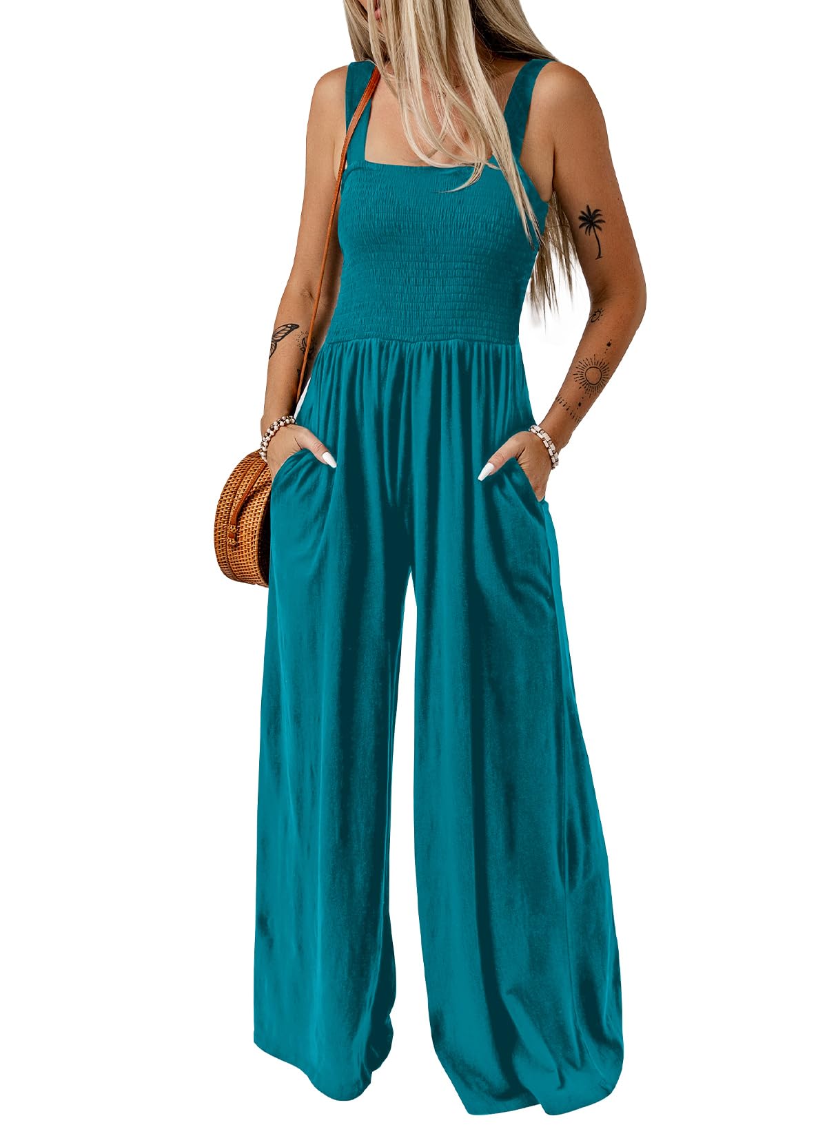 Dokotoo Women's Casual Loose Overalls Jumpsuits One Piece Sleeveless Wide Leg Long Pant Rompers With Pockets