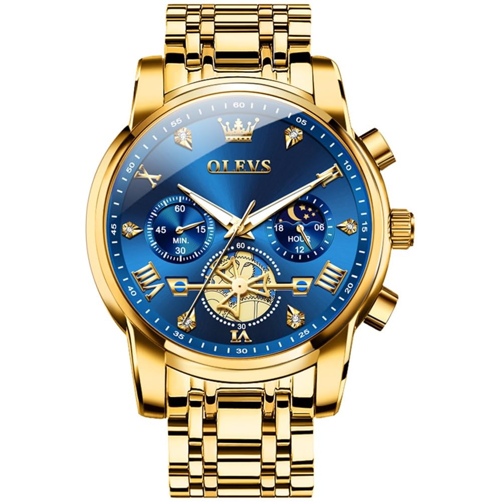 OLEVS Watches Men Waterproof Luxury Big Face Mens Watch Stainless Steel Quartz Analog Dress Watches for Men Luminous Multifunction Man Watch Relojes De Hombre