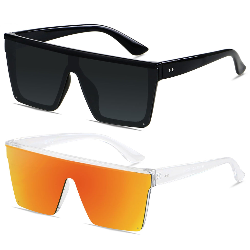 LYZOIT Square Oversized Sunglasses for Women Men Big Flat Top Fashion Shield Large UV Protection Rimless Shades
