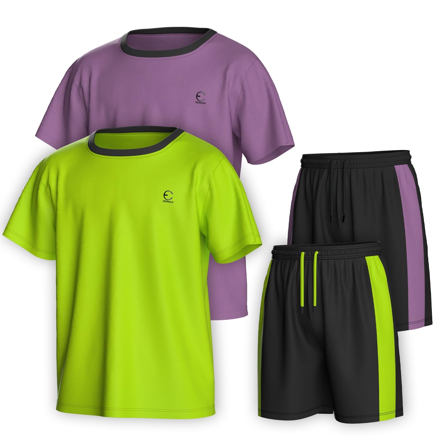 Boys Clothing Sets Tagless Loose Athletic Performance Crew Neck T-Shirt and Short Outfits Size 3-16 (4 Piece Set)