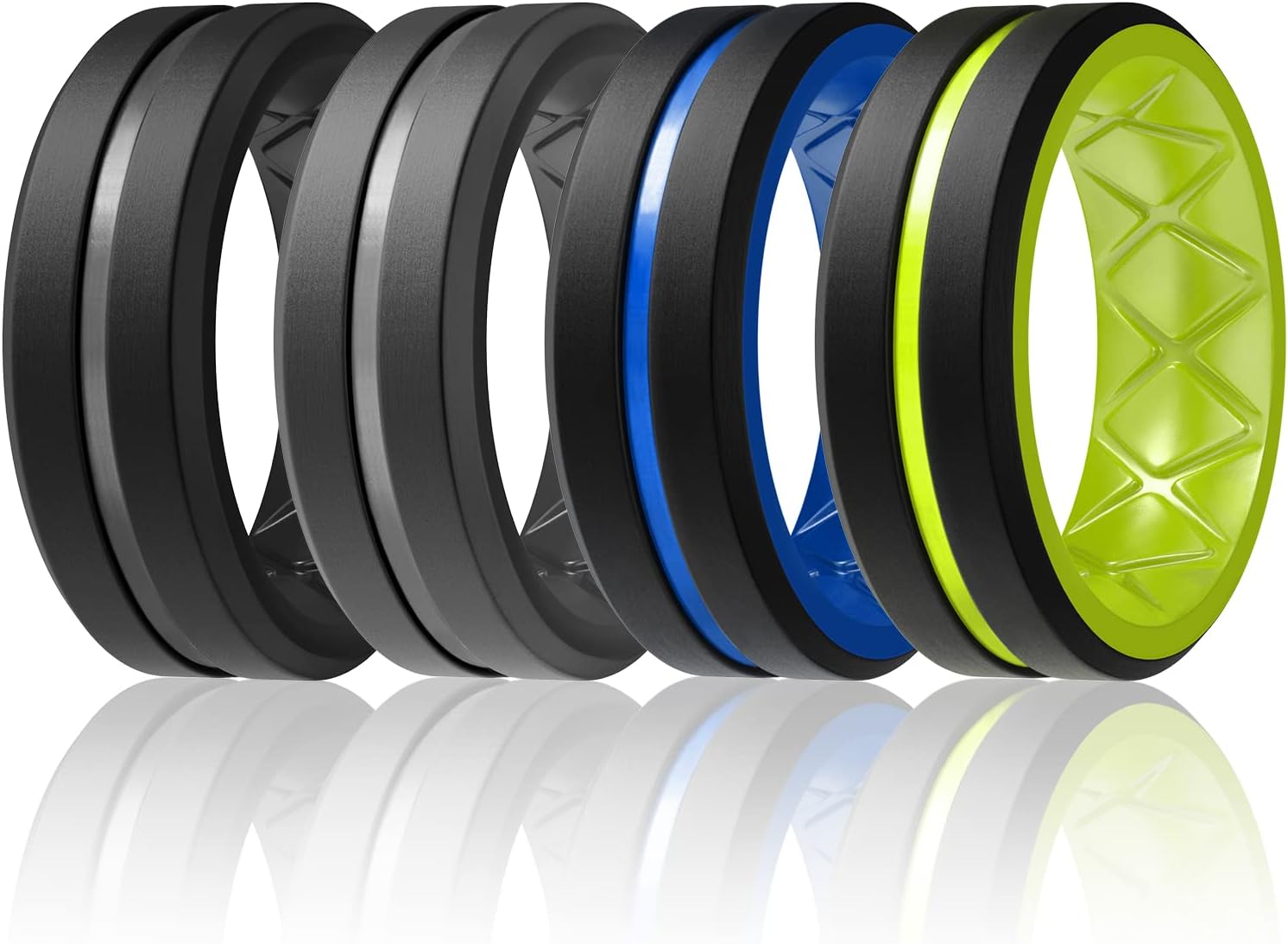Egnaro Men's Silicone Ring 1/4/6 Multipack, Workout Travel Rubber Wedding Bands For Him, 8mm Width 2mm Thickness