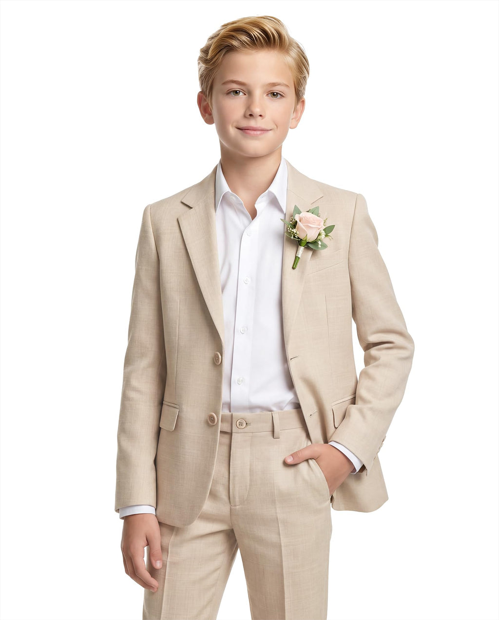 WULFUL Boys' Slim Fit Suit 3 Pieces:Jacket, Pants, Shirt,Summer Suit Set for Teens Boys Wedding Beach