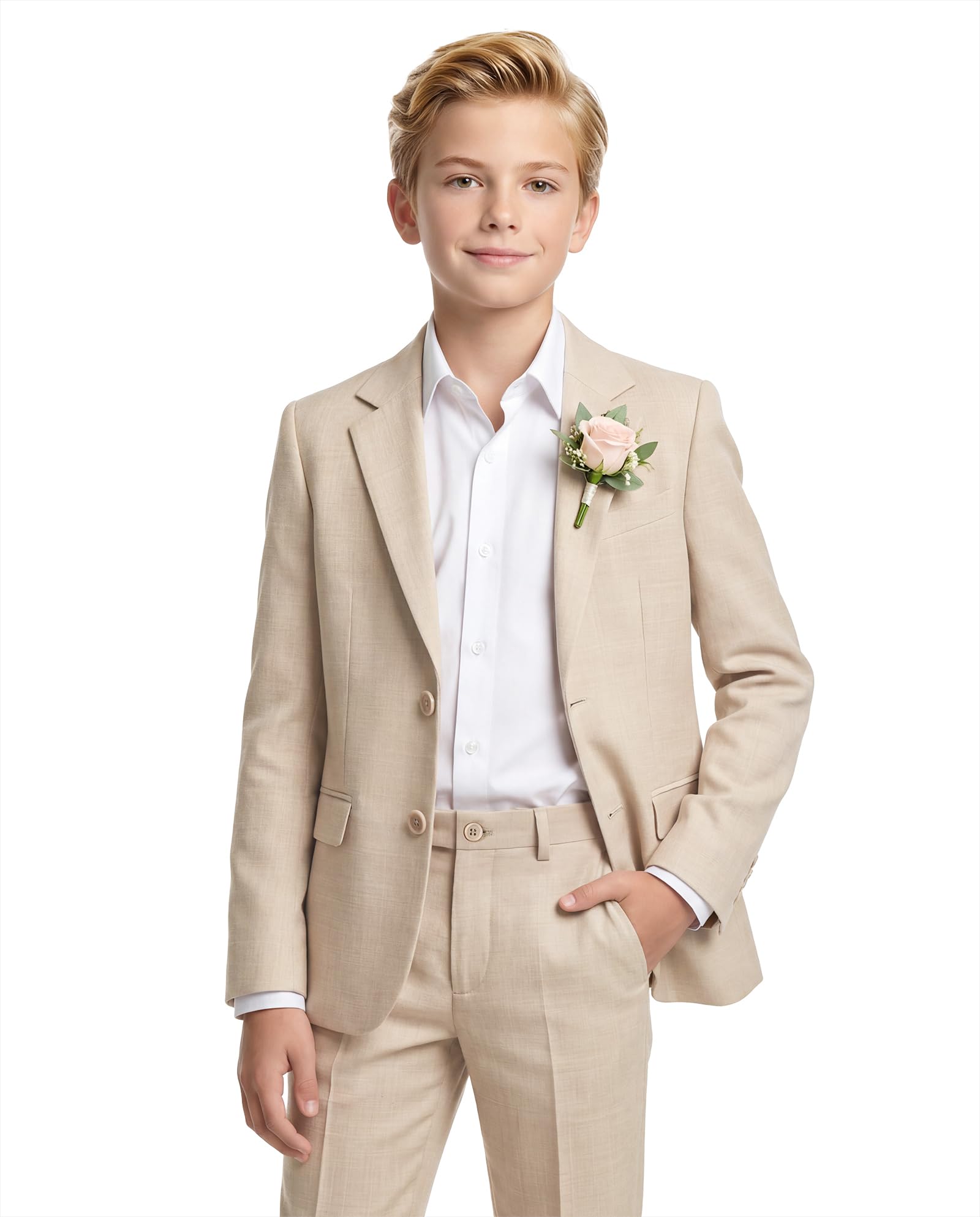 WULFUL Boys' Slim Fit Suit 3 Pieces:Jacket, Pants, Shirt,Summer Suit Set for Teens Boys Wedding Beach