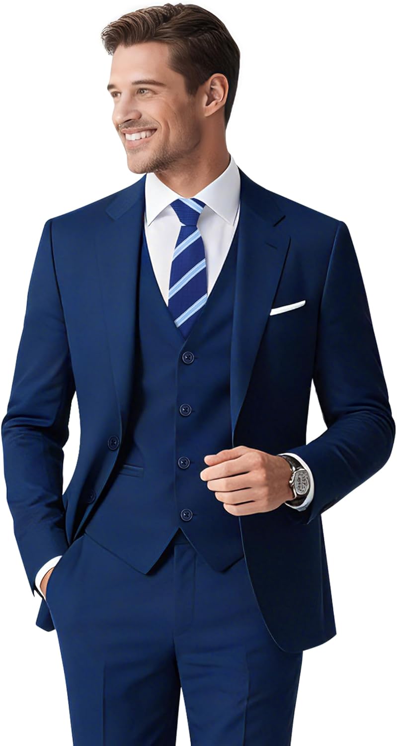 Men's Stretch Slim Fit 6-Piece Suit Set with Blazer, Vest, Pants, Bow Tie, Necktie and Pocket Square