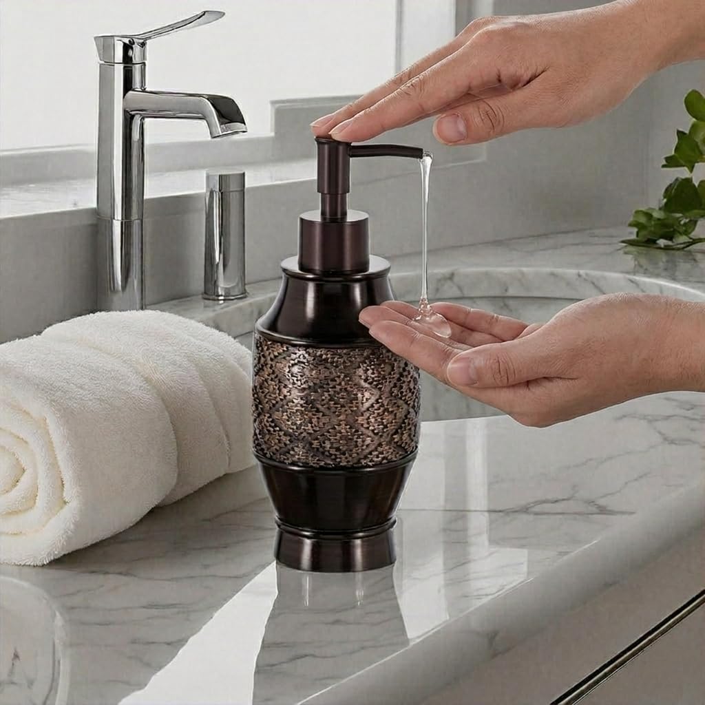 Creative Scents Dublin Brown Bathroom Accessories Set Complete - 4 Pc. Bathroom Sets Accessories, Luxury Bathroom Accessory Set - Soap Dispenser, Soap Dish, Tumbler & Toothbrush Holder Set