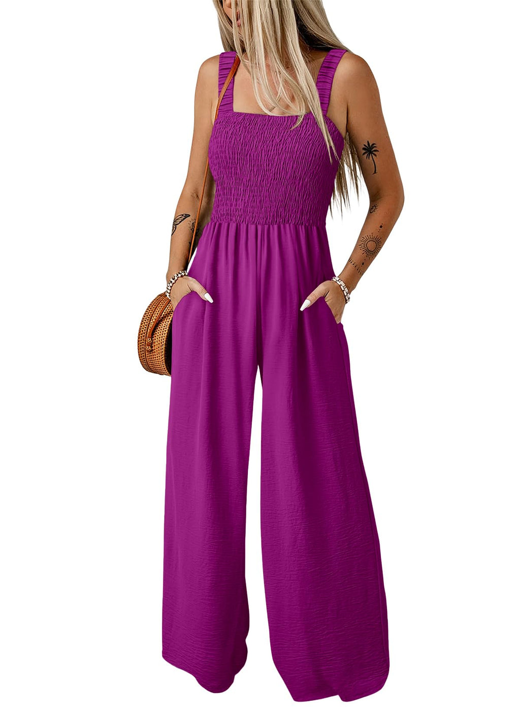 Dokotoo Women's Casual Loose Overalls Jumpsuits One Piece Sleeveless Wide Leg Long Pant Rompers With Pockets