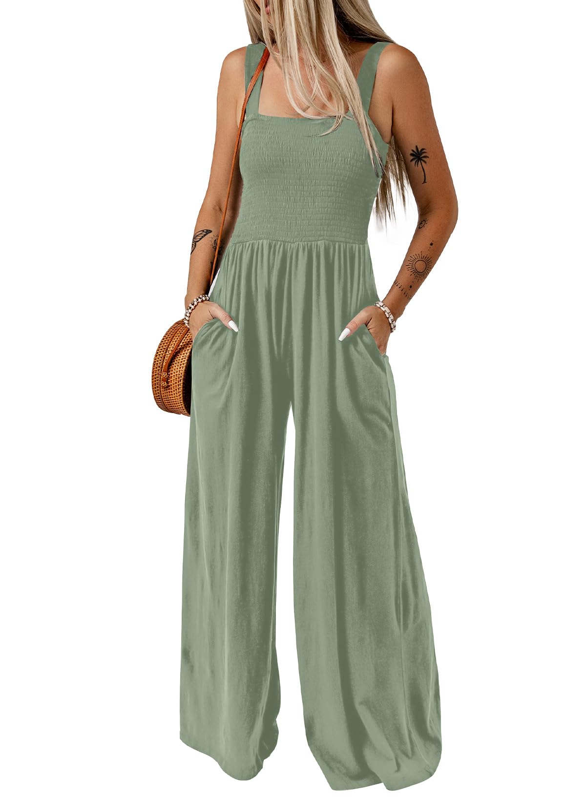 Dokotoo Women's Casual Loose Overalls Jumpsuits One Piece Sleeveless Wide Leg Long Pant Rompers With Pockets