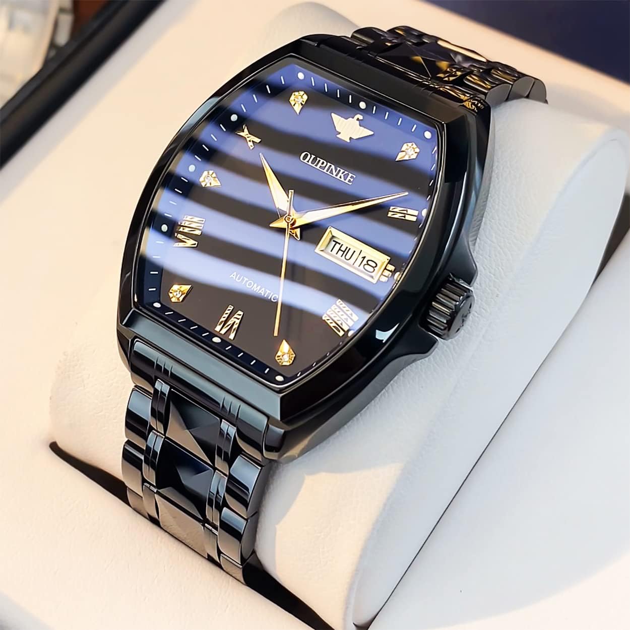 OLEVS Men Analog Quartz Waterproof Watches Multifunction Chronograph Diamond Moon Phase Luminous Silicone Band Wrist Watches